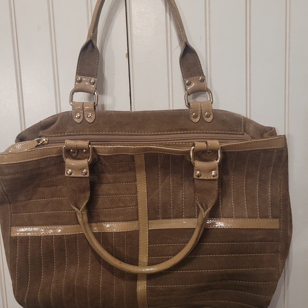 Claudia Firenze Suede and patent leather satchel hand bag.